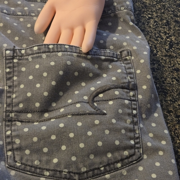 AMERICAN EAGLE Shortalls Womens S/P Stretch Playful Polka Dot Pinup Gray Cutoffs - Picture 9 of 14